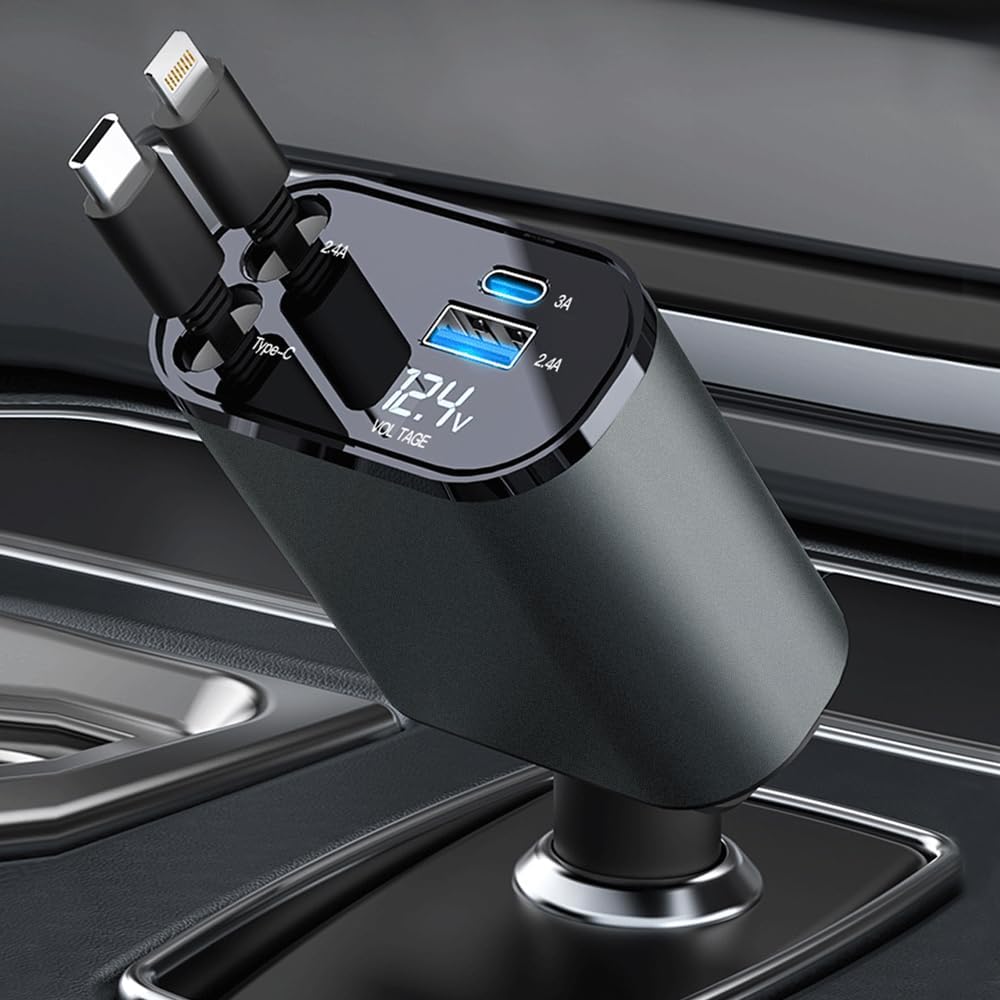 Fast 4-in-1 Retractable Car Charger - Dual USB Ports