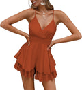 Women Spaghetti Strap Romper V Neck Backless Ruffle - Lightweight