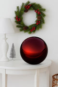 Red Stainless Steel Gazing Mirror Ball Size 16 - Shiny Garden Accent