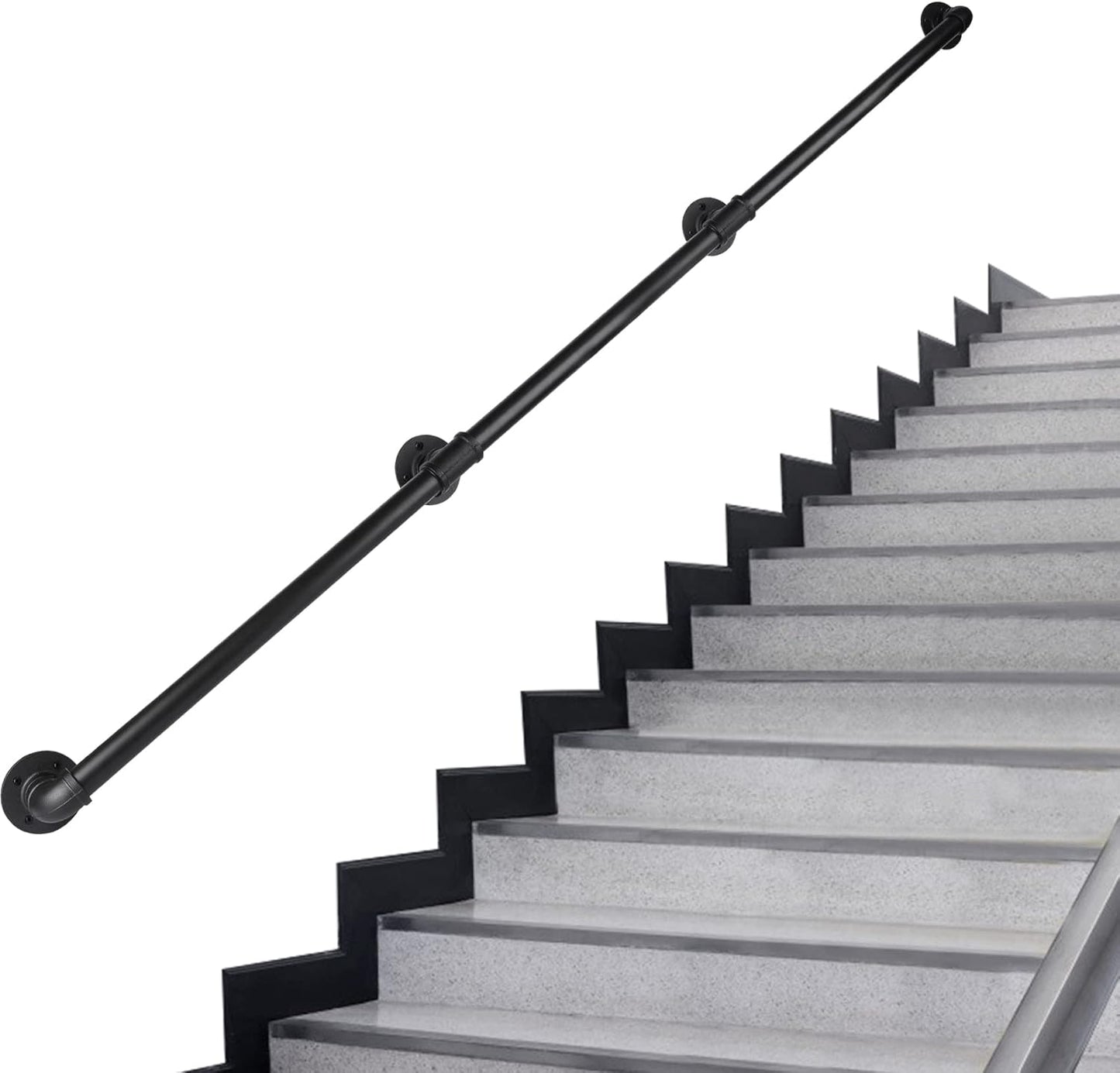 Pipe Stair Handrail for Indoor & Outdoor Use - 12 Ft Metal Support