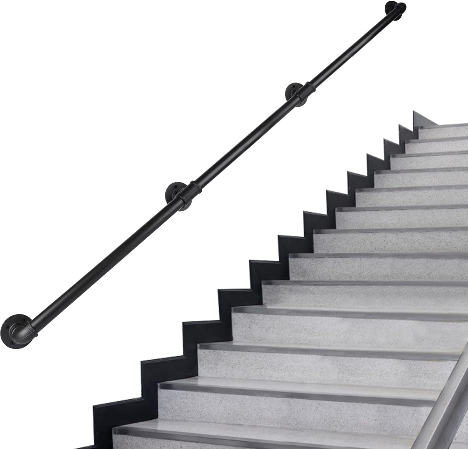 Pipe Stair Handrail for Indoor & Outdoor Use - 12 Ft Metal Support