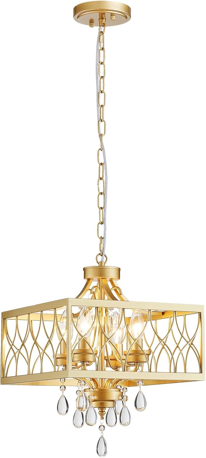 Farmhouse Crystal Chandelier Gold Modern K9 Ceiling Light Fixture