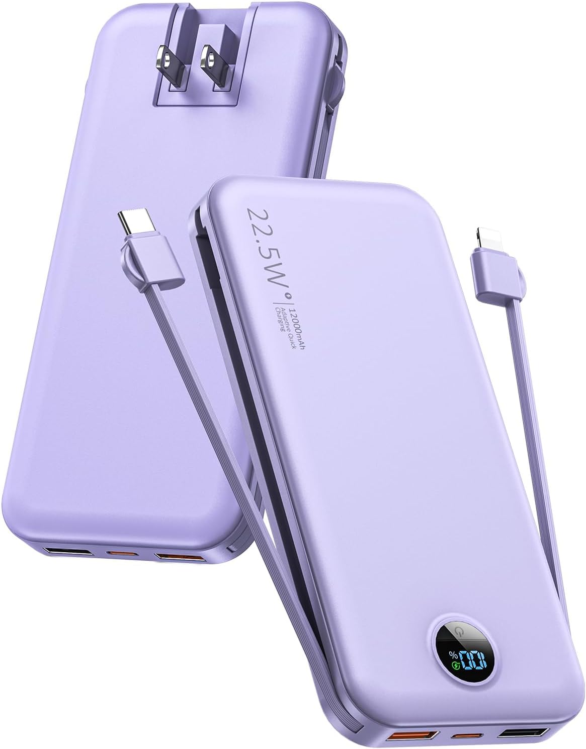 12000mAh Fast Charge Portable Power Bank - Purple