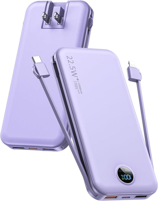 12000mAh Fast Charge Portable Power Bank - Purple