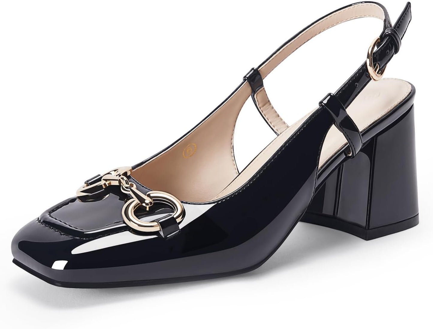 Womens Slingback Block Heels Closed Square Toe Dress Shoes