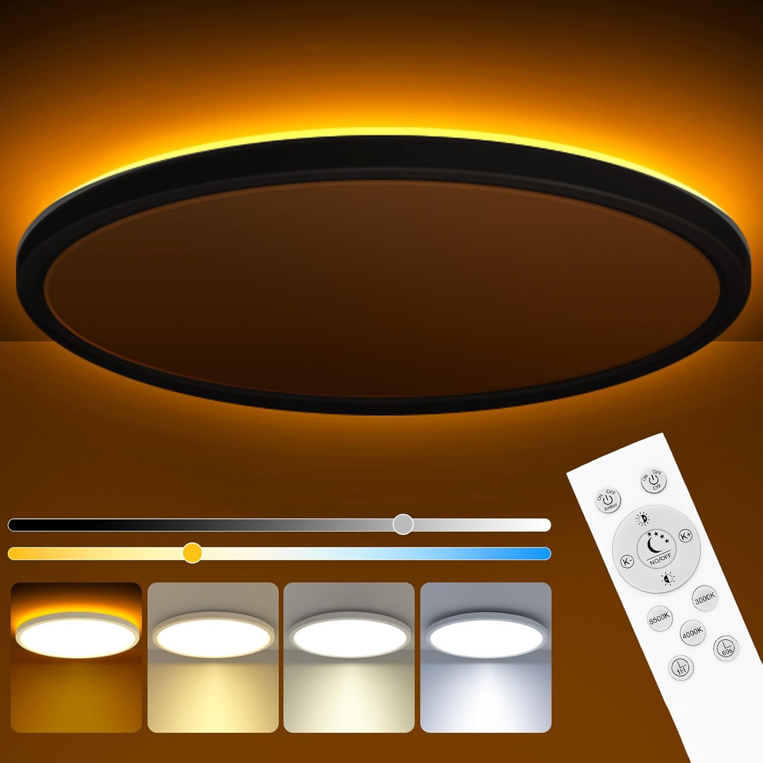 Zemty 15 Inch LED Ceiling Light with Night Light and Remote Control