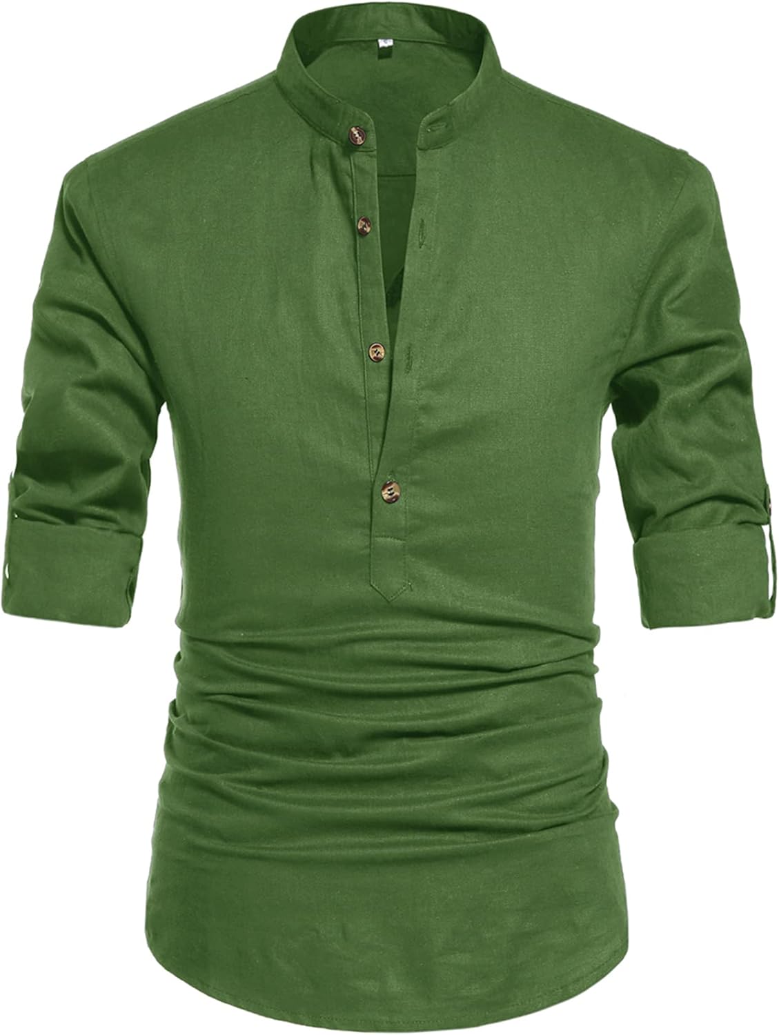 NITAGUT Men Henley Neck Long Sleeve Linen Shirts for Casual Wear