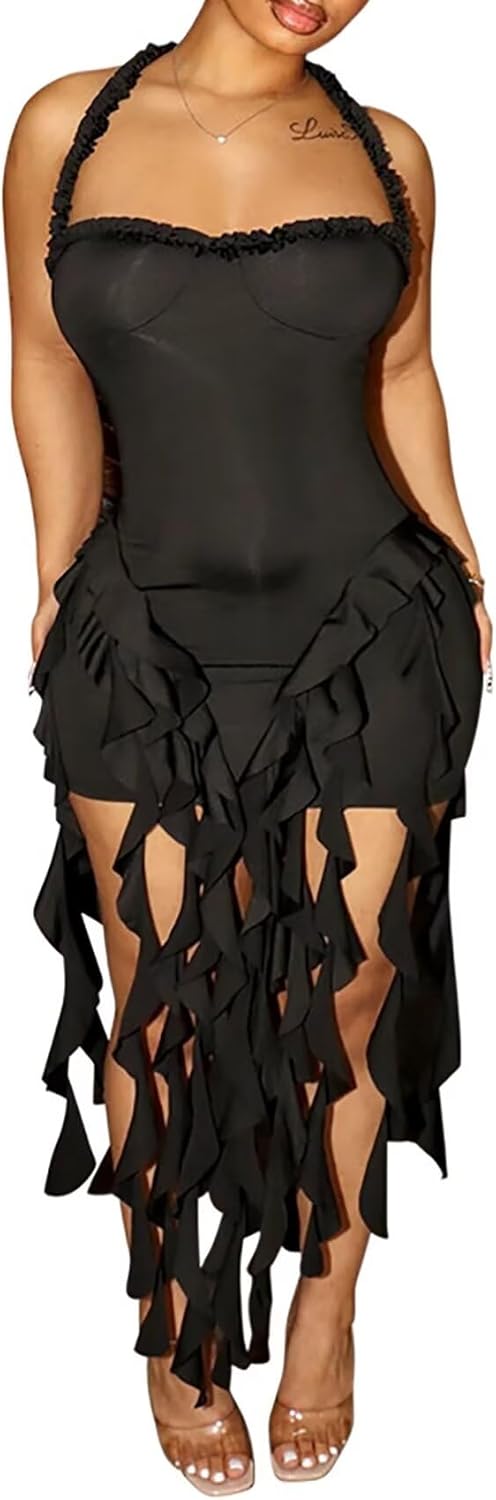 Aro Lora Womens Sexy Halter Neck Mini Dress for Parties