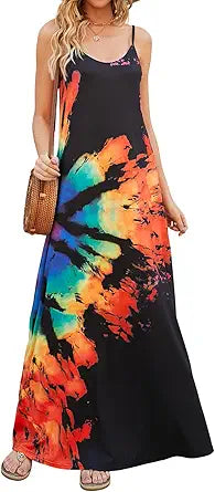 Floral Printed Bohemian Maxi Dress with Pockets for Women