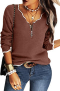 V Neck Long Sleeve Half Zipper Knit Sweater - Comfortable Everyday is