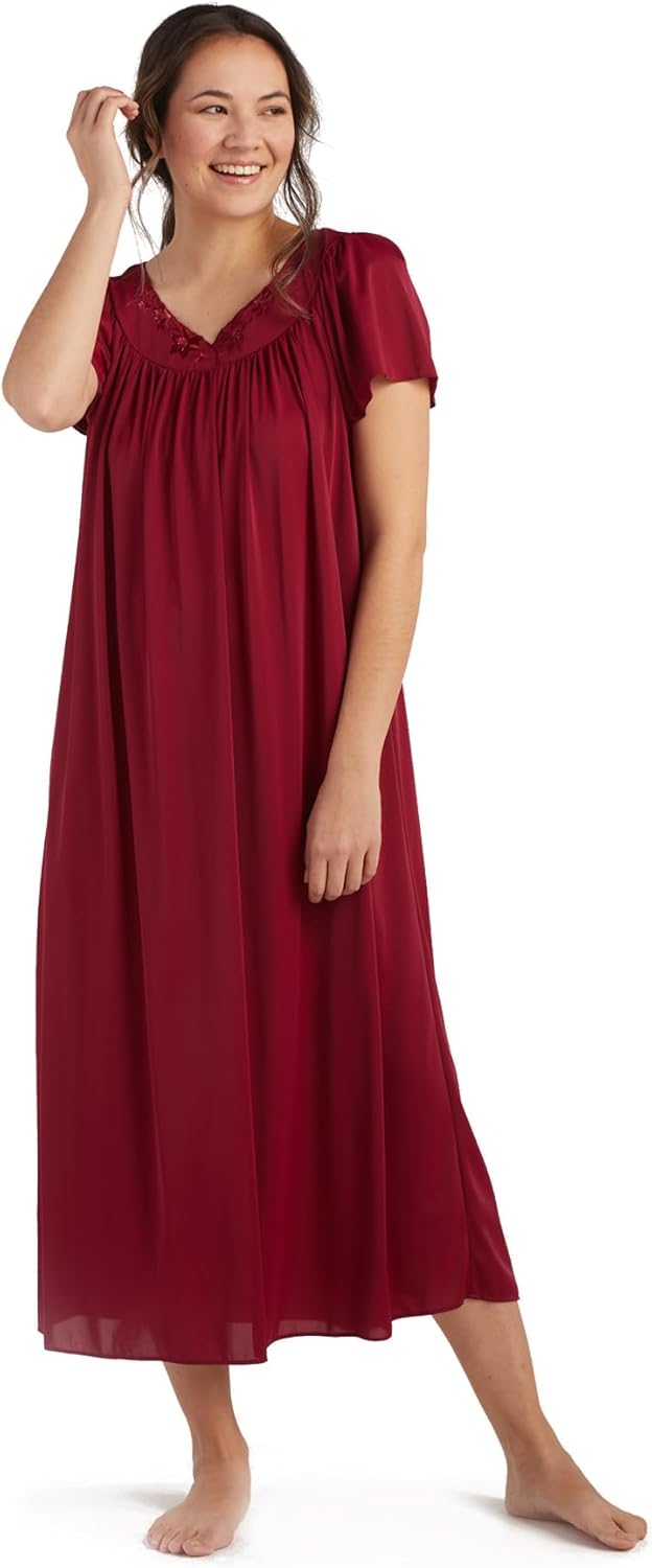 Miss Elaine Women's Long Tricot Nightgown with Flutter Sleeves