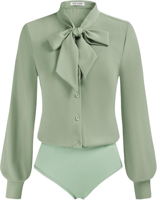 Kate Kasin Women Bow Tie Neck Office Blouse for Every Occasion