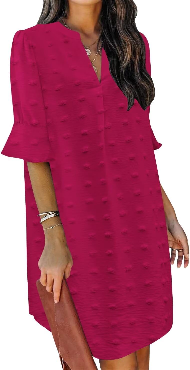QACOHU Summer Dresses for Women V Neck Ruffle Casual Style