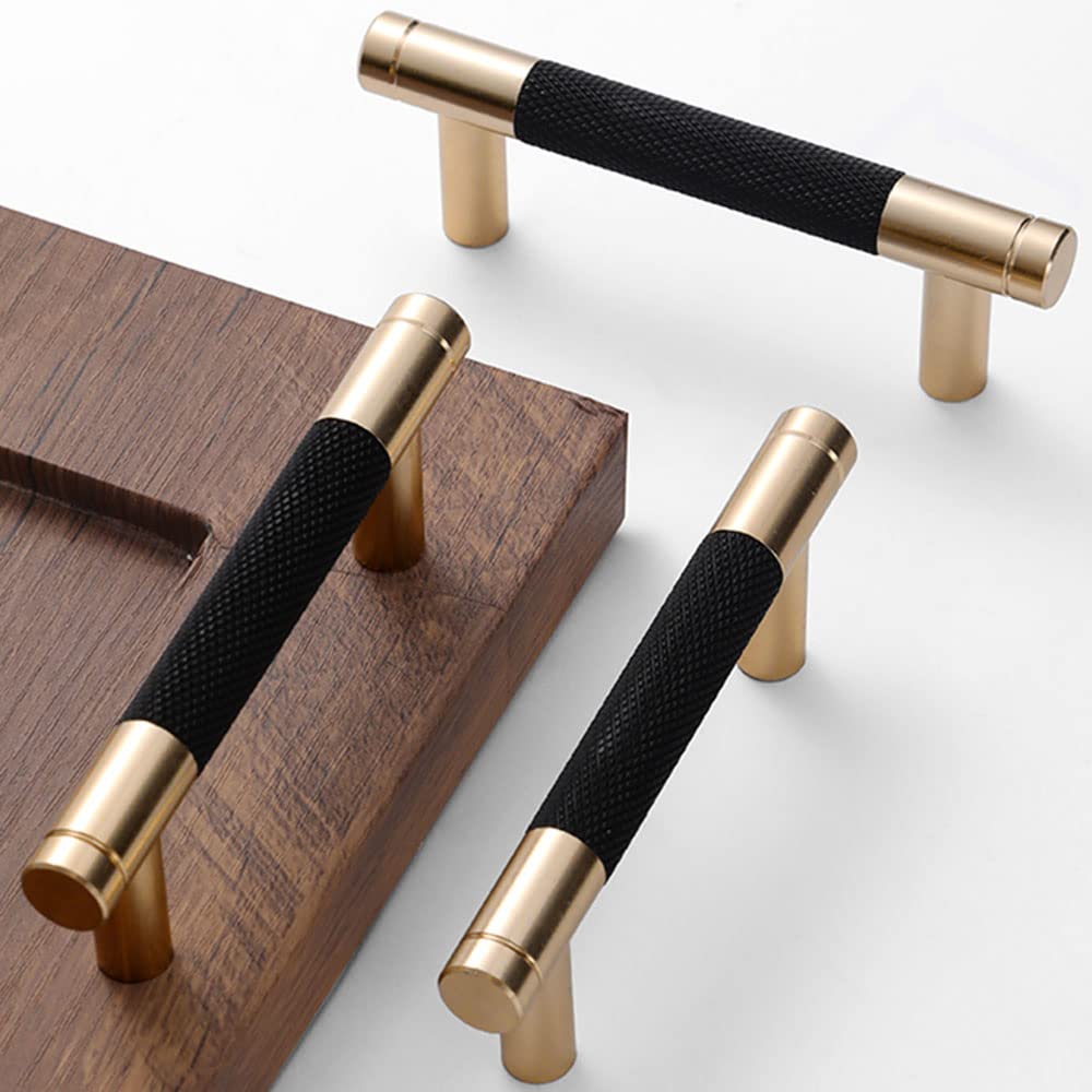 10 Pack 3 Inch Gold and Black Knurled Cabinet Pulls for Drawers
