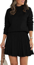 Women's Two Piece Outfits Turtleneck Ribbed Knit Top & Pleated Mini We