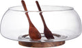 LiTY Large Glass Salad Bowl Set with Acacia Wood Base for Parties