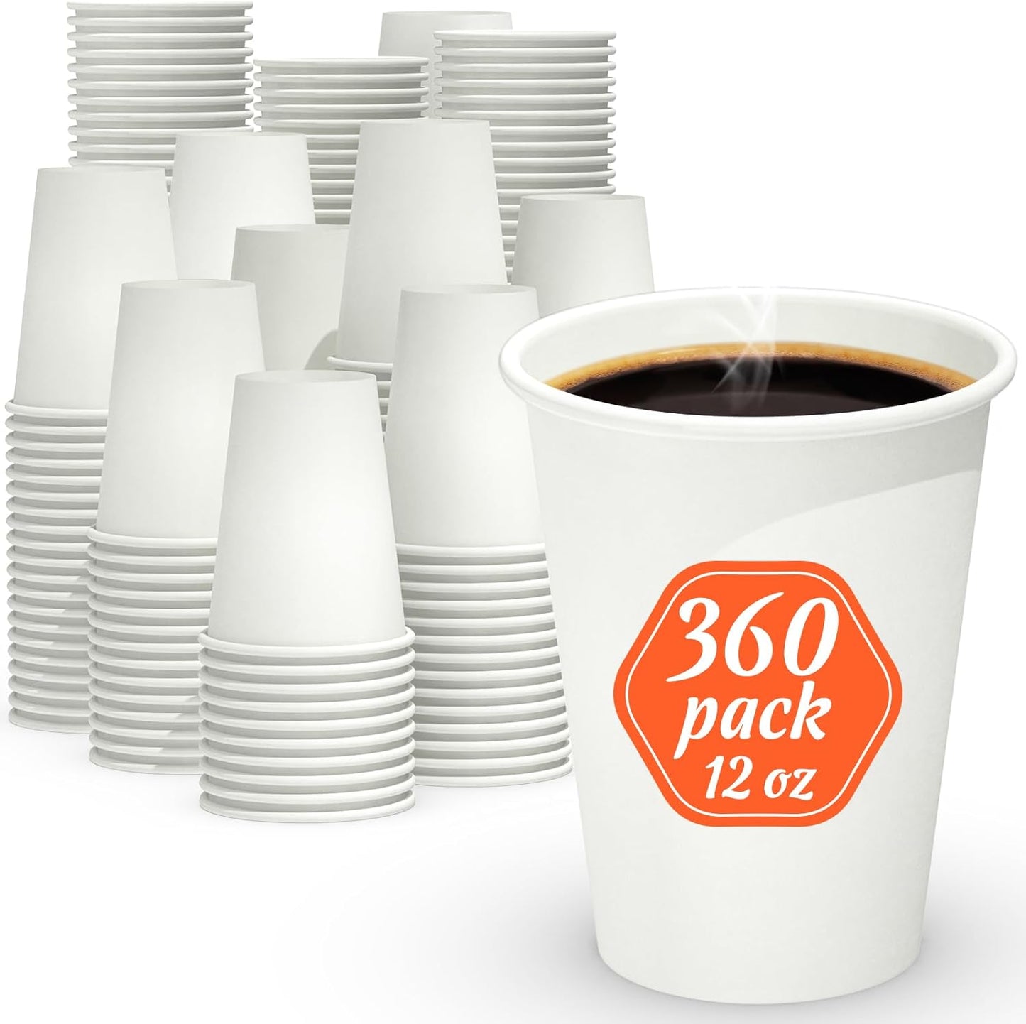 360 Leak-Free Disposable Coffee Cups 12oz - Hot & Cold Drinks