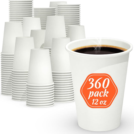 360 Leak-Free Disposable Coffee Cups 12oz - Hot & Cold Drinks