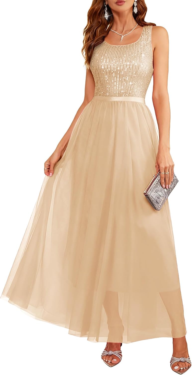 BeryLove Sequin Dress for Women - Elegant Vintage A Line Gown