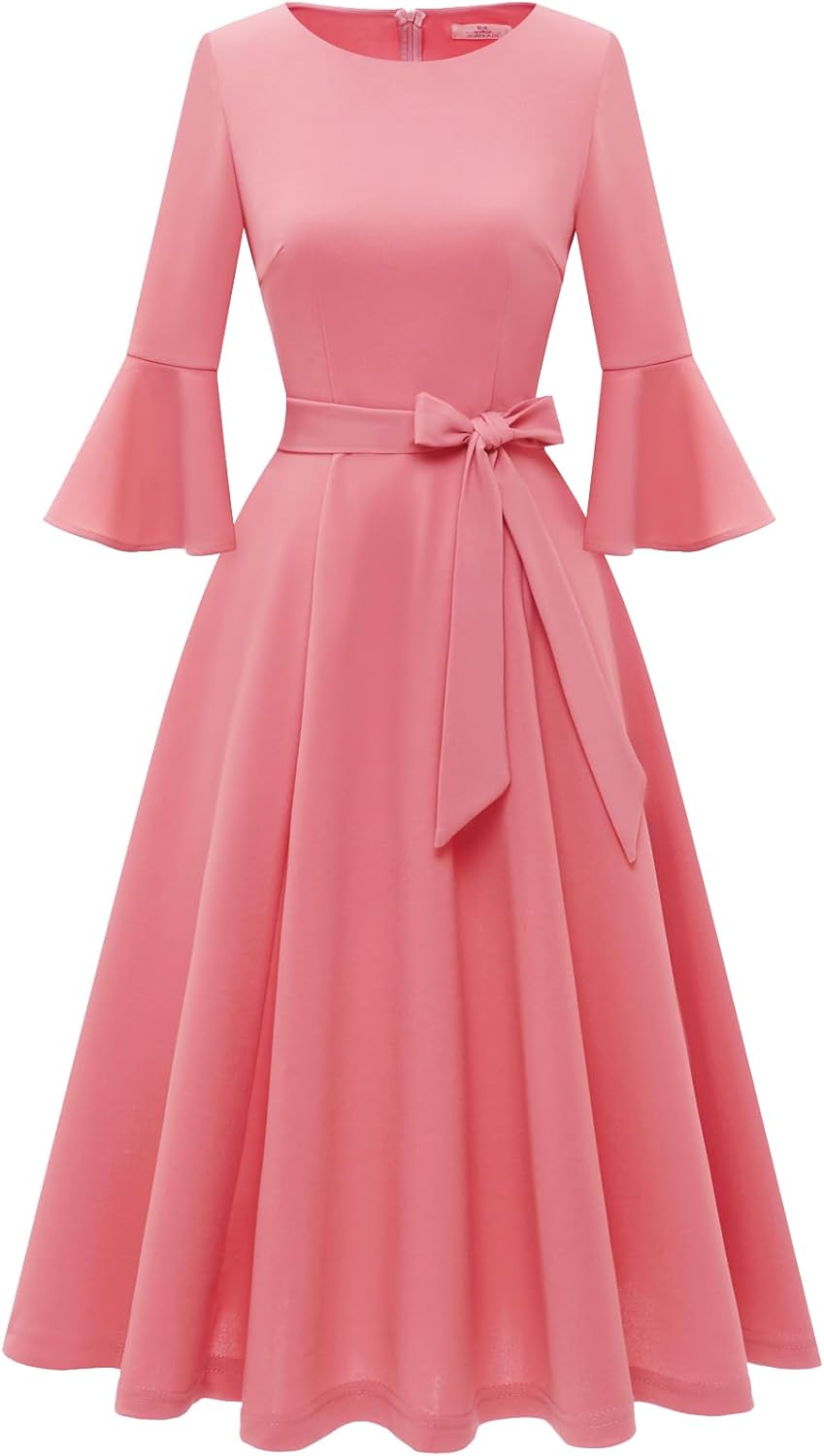 Vintage Bell Sleeve Women's Church Dresses for Weddings and Parties