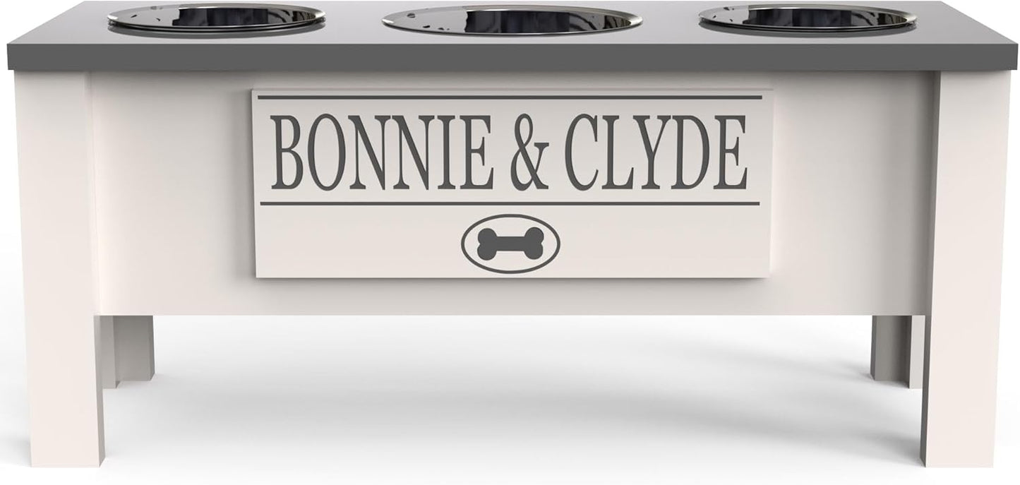 Elevated Triple Dog Bowl Stand with Storage for All Dog Sizes