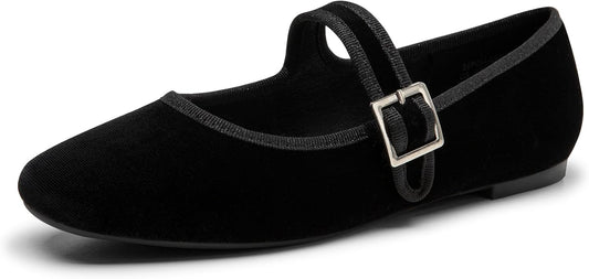 Trary Women's Ballet Flats: Comfortable Velvet Mary Jane Shoes
