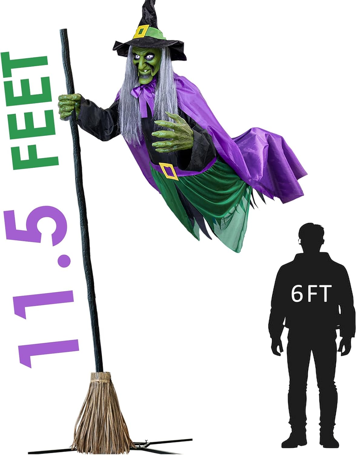 11.5 Ft Animated Hovering Witch for Spooky Halloween Decor