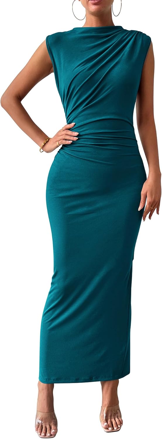 BTFBM Women's Ruched Bodycon Dress for Elegant Summer Events