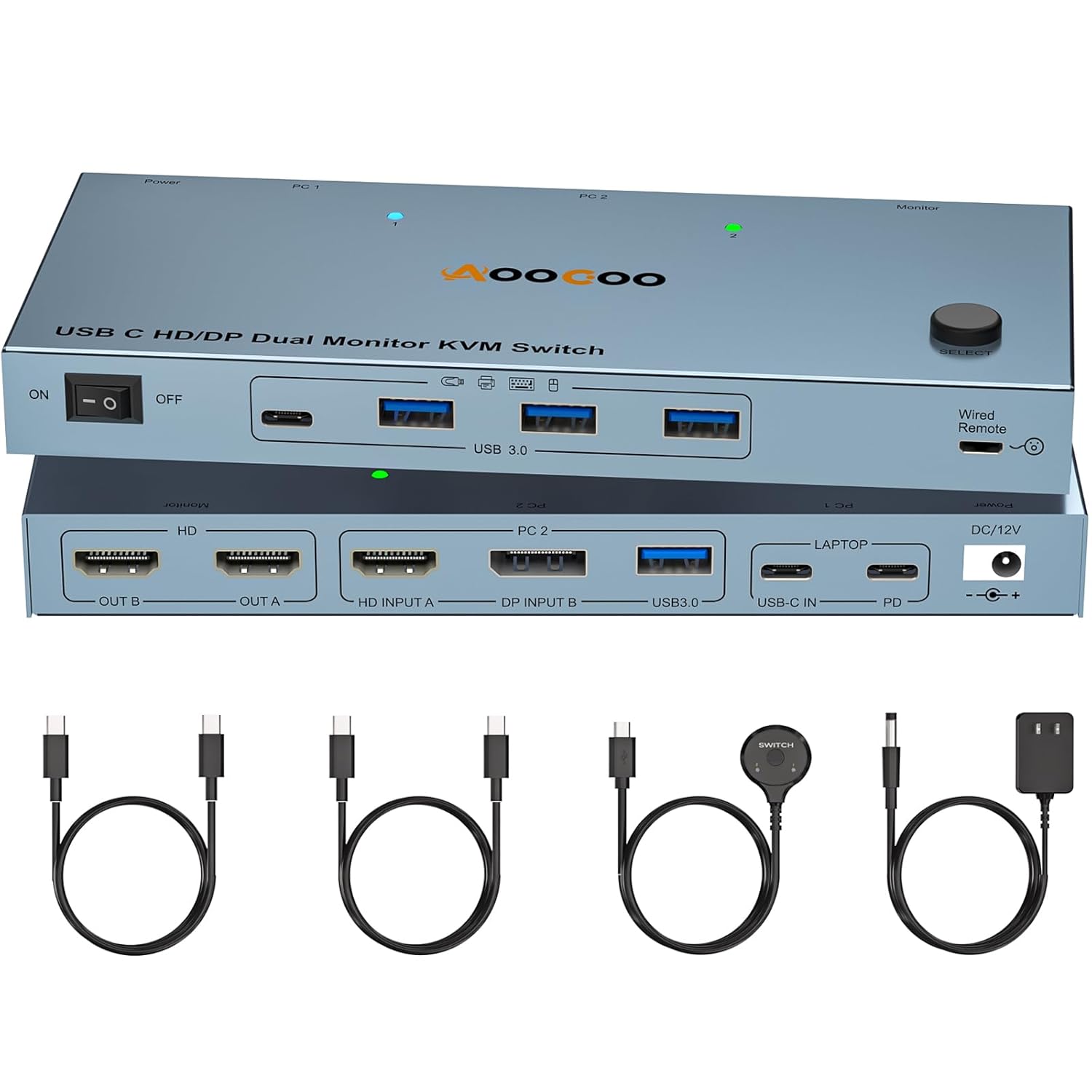 USB C KVM Switch for Dual Monitors and 4 USB Devices