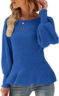 Womens Fall Puff Sleeve Peplum Slim Fit Knit Pullover Sweater Veatzaer