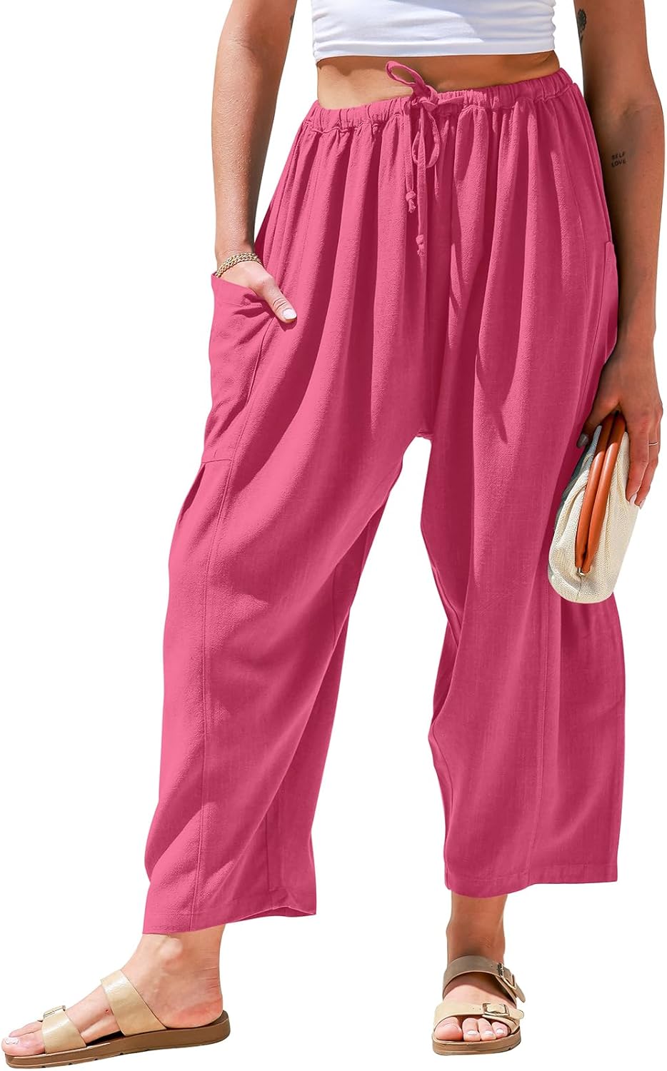 Linen Wide Leg Pants for Women - Casual Summer Palazzo Style