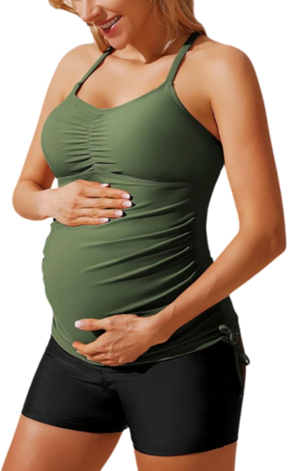 Maternity Athletic Tankini Swimsuits with Floral Print Design