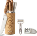 Knife Set 9 Piece Kitchen Knife Set with Block and Sharpener - Compact