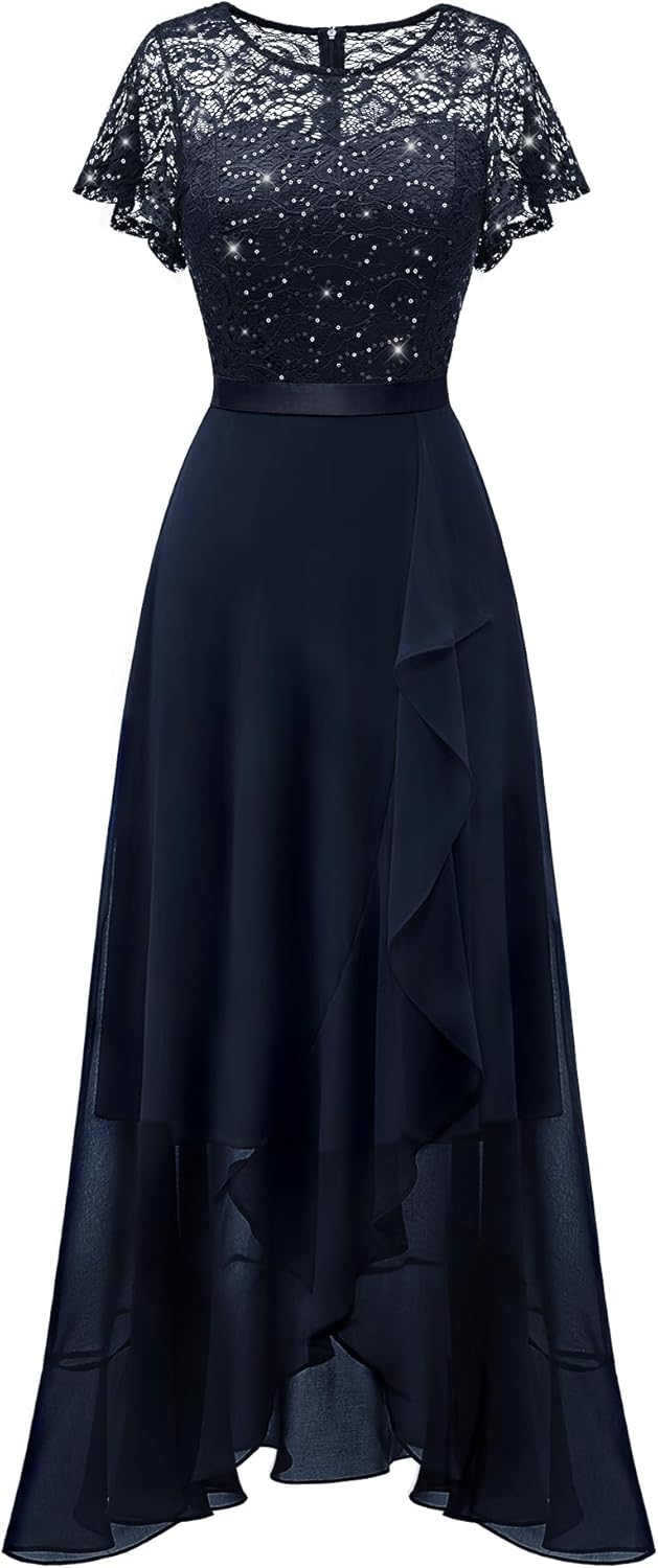 BeryLove Formal Dresses for Women with Slit and Lace Design