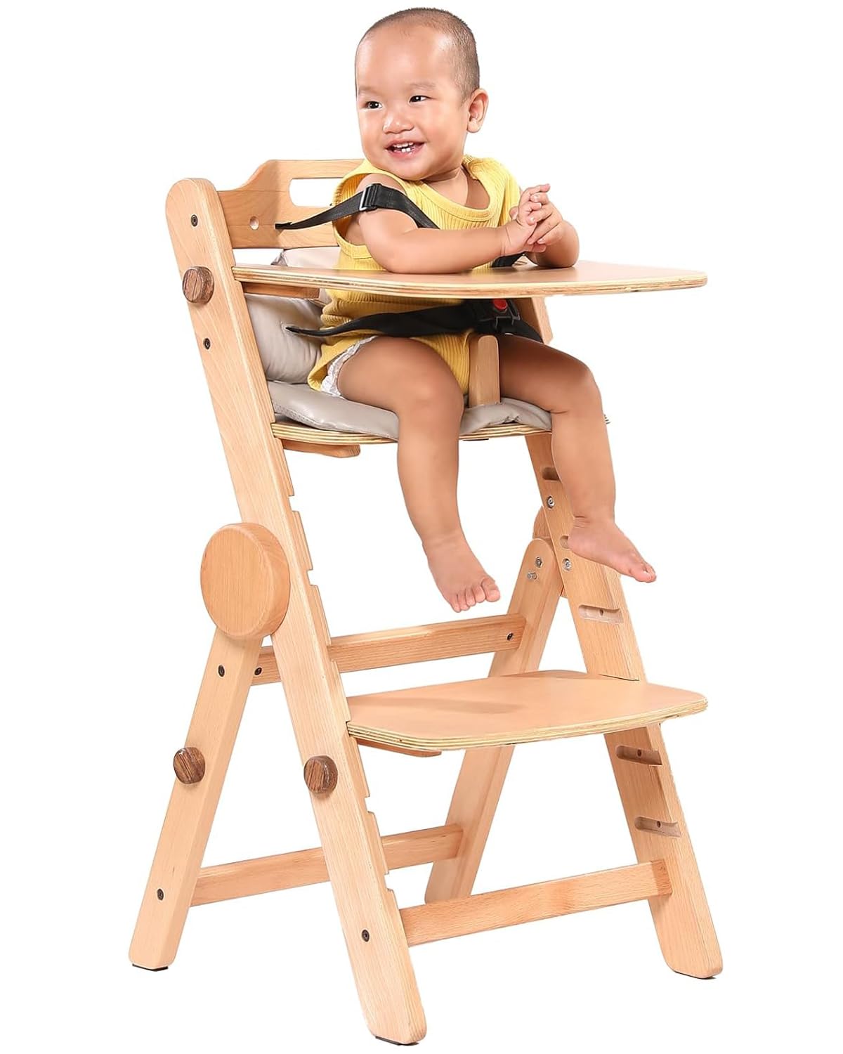 Toddler High Chair Wooden with Adjustable Tray for Easy Feeding