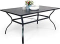 Patio Dining Table Outdoor Steel Rectangular Table with Umbrella Hole