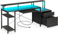 Rolanstar 59 Gaming Desk: LED Lights, Power Outlets, File Drawer