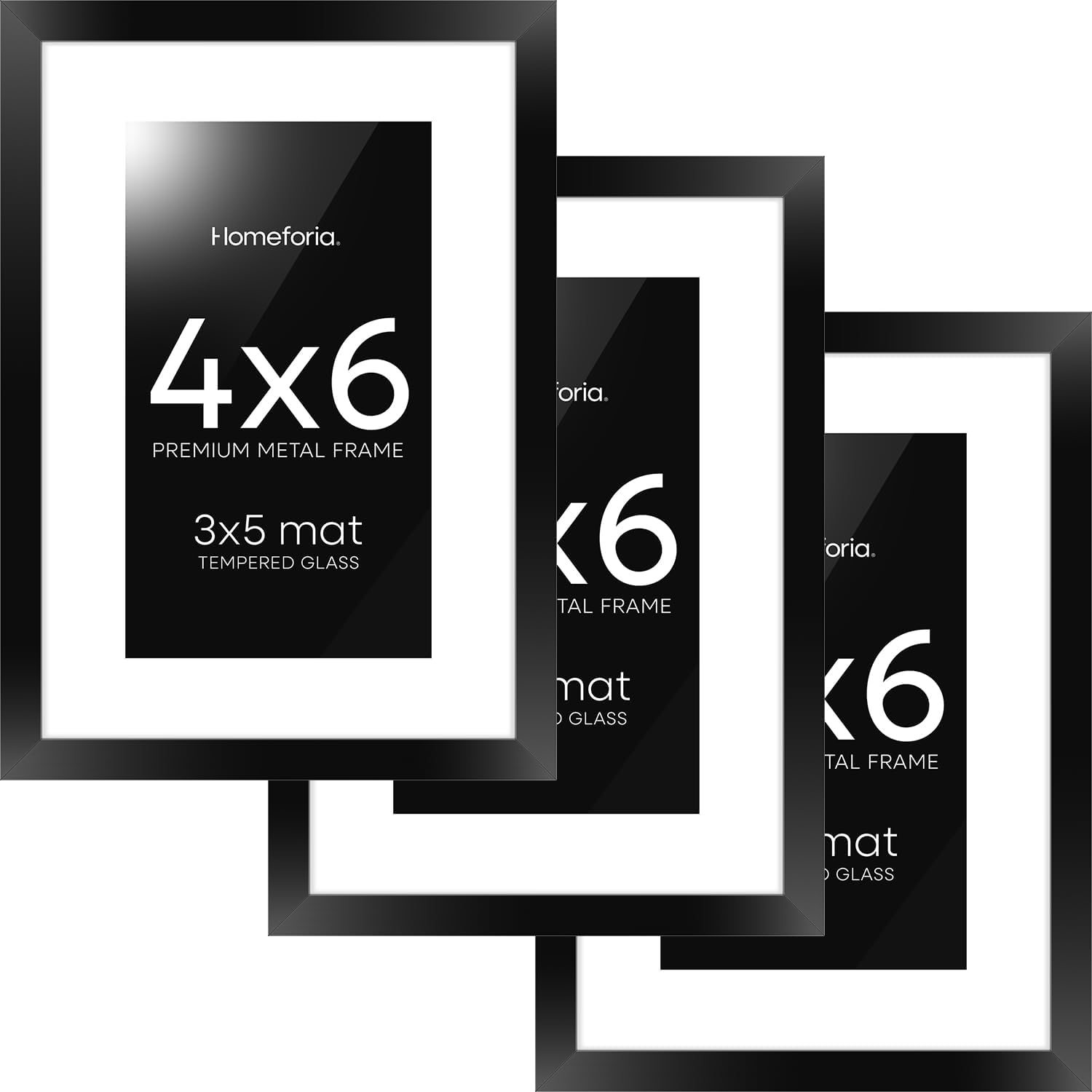 Homeforia 4x6 Picture Frame Set of 3 - Modern Black Frames