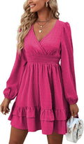 Rooscier Wrap V Neck Swing Ruffle Swiss Dots Mini Dress (Style TRMK)