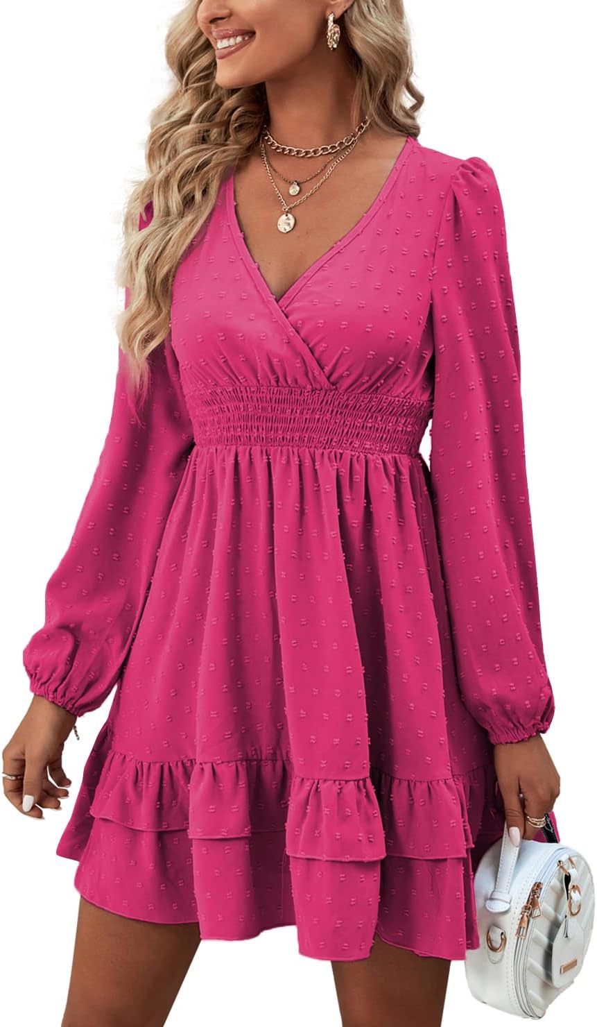 Rooscier Women's Wrap V Neck Swing Ruffle Mini Dress Review