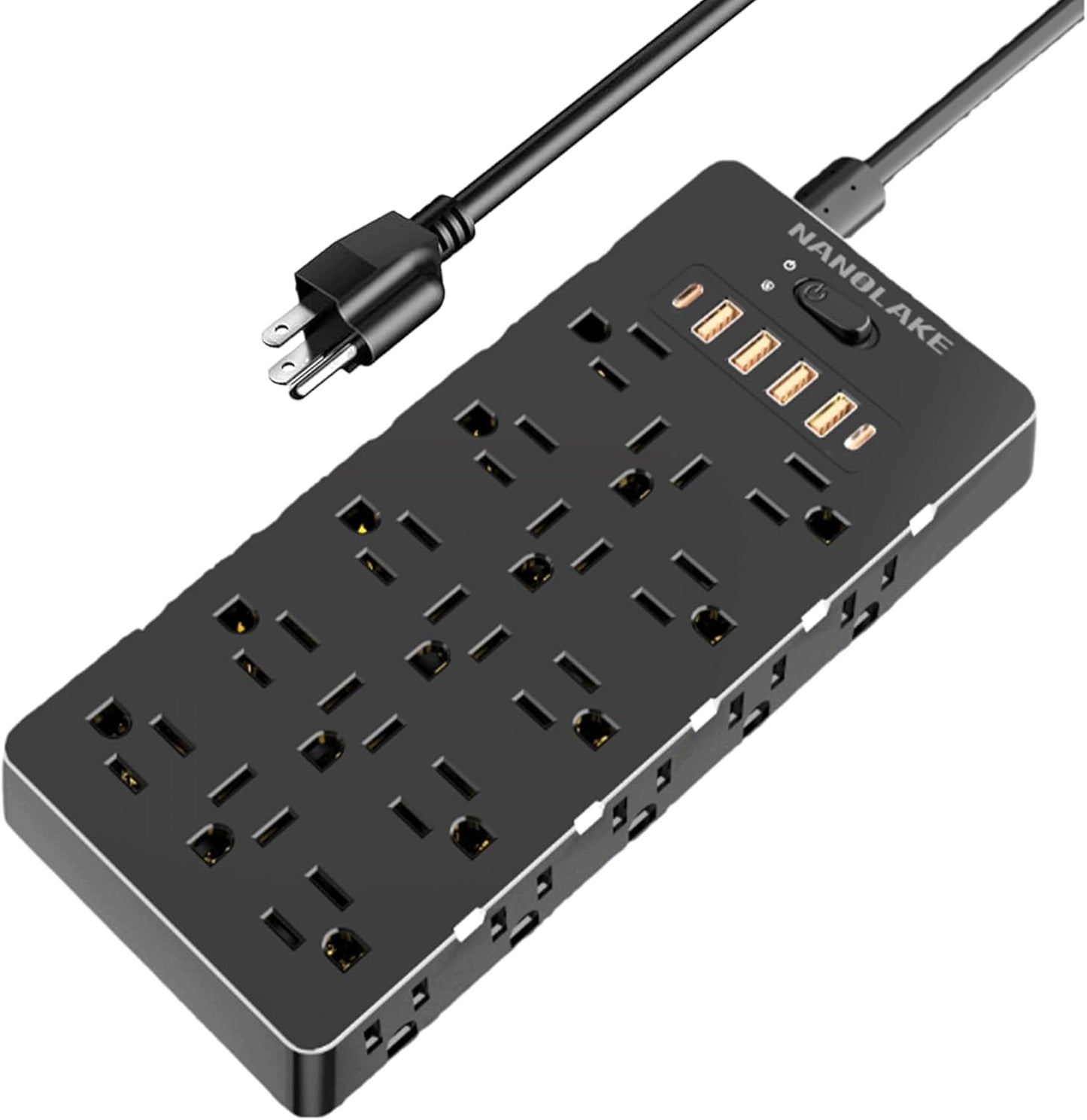 NANOLAKE 20A Surge Protector: 25 Outlets, 6 USB Ports, 4000J Protection