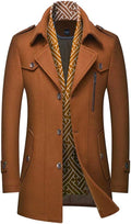 INVACHI Men's Wool Blend Trench Coat with Detachable Scarf - Warm