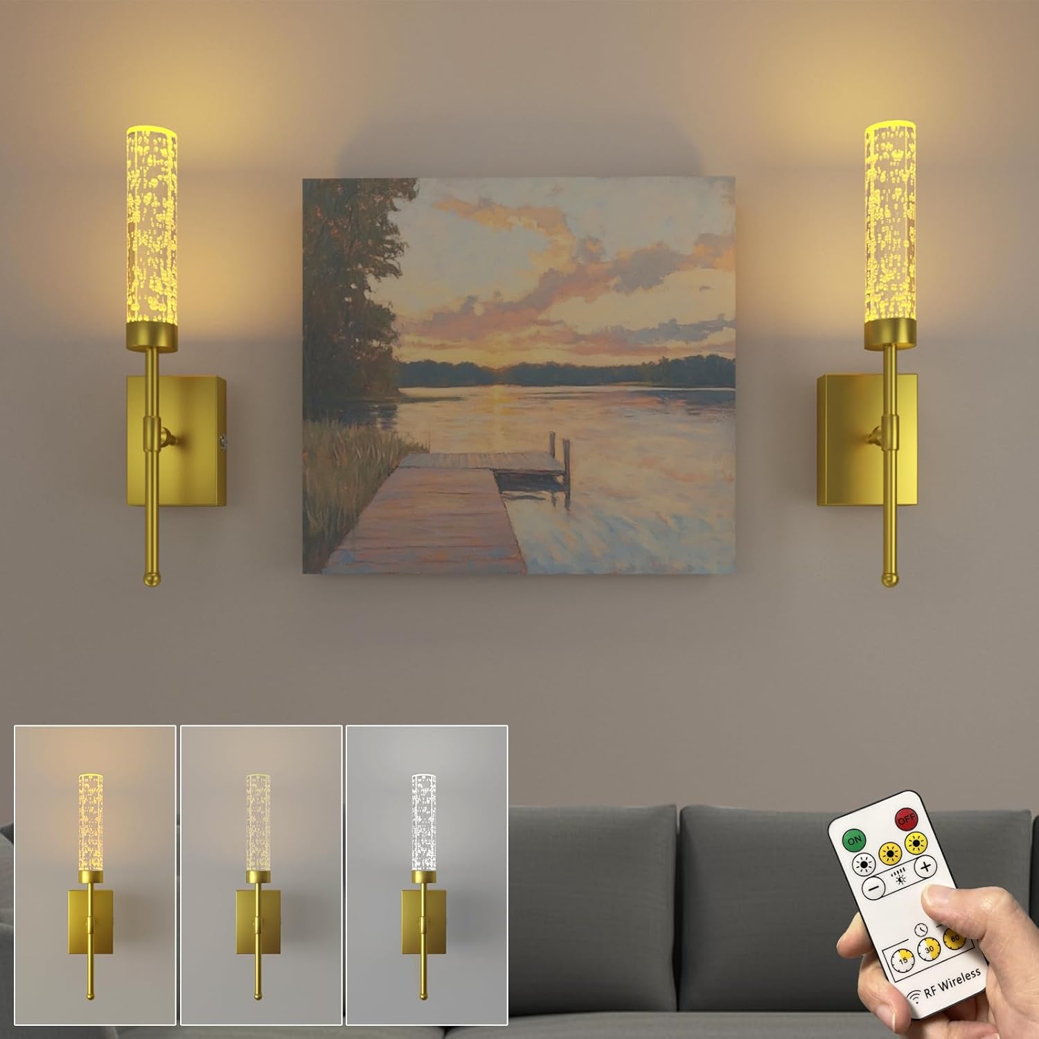 LED Crystal Battery Wall Sconce with Remote Control & Timer