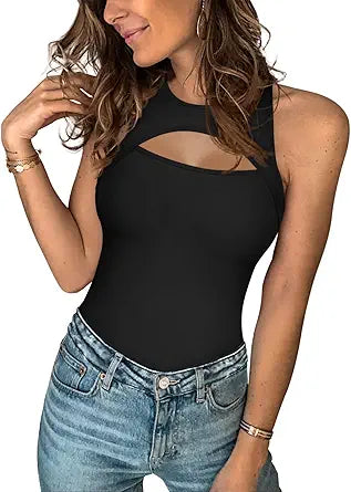 Saslax Women's Cute High Neck Sleeveless Racerback Bodysuits