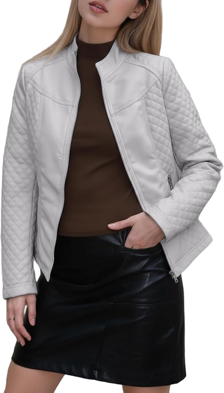 Faux Leather Jacket Women Motorcycle Zipper Bomber Coat