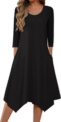 Zeagoo Midi 3/4 Sleeve A Line Dress - Comfortable Everyday Midi