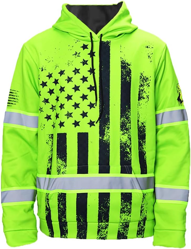 HiVis Reflective US Flag Hoodie - Safety & Style!