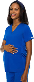 Maternity V-Neck Scrub Top with Stretch Panels - Comfortable Fit