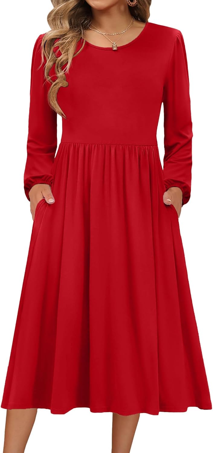 Zeagoo Long Sleeve Dresses for Women A-Line Boho Midi Style