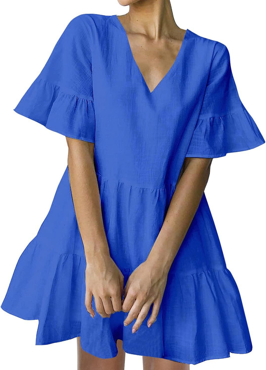FANCYINN Womens V Neck Cute Shift Dress with Pockets